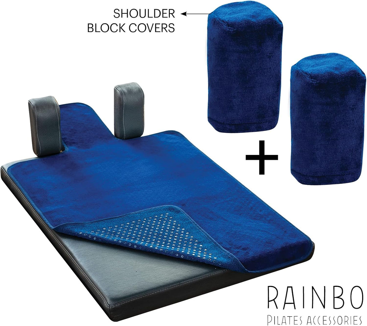 Pilates Reformer Non-Slip Mat Towel (Included 2 Pcs Shoulder Block Covers) (NAVY BLUE)
