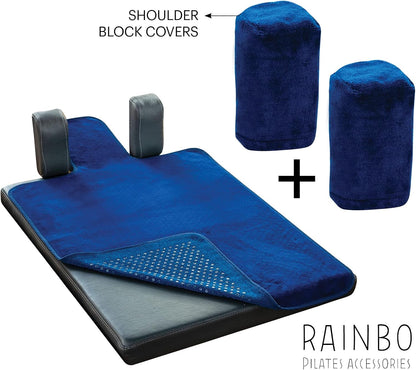 Pilates Reformer Non-Slip Mat Towel (Included 2 Pcs Shoulder Block Covers) (NAVY BLUE)