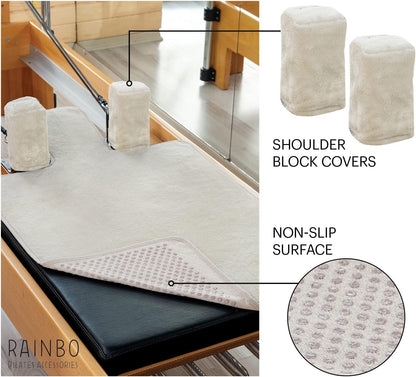 Pilates Reformer Non-Slip Mat Towel (Included 2 Pcs Shoulder Block Covers) (NAVY BLUE)