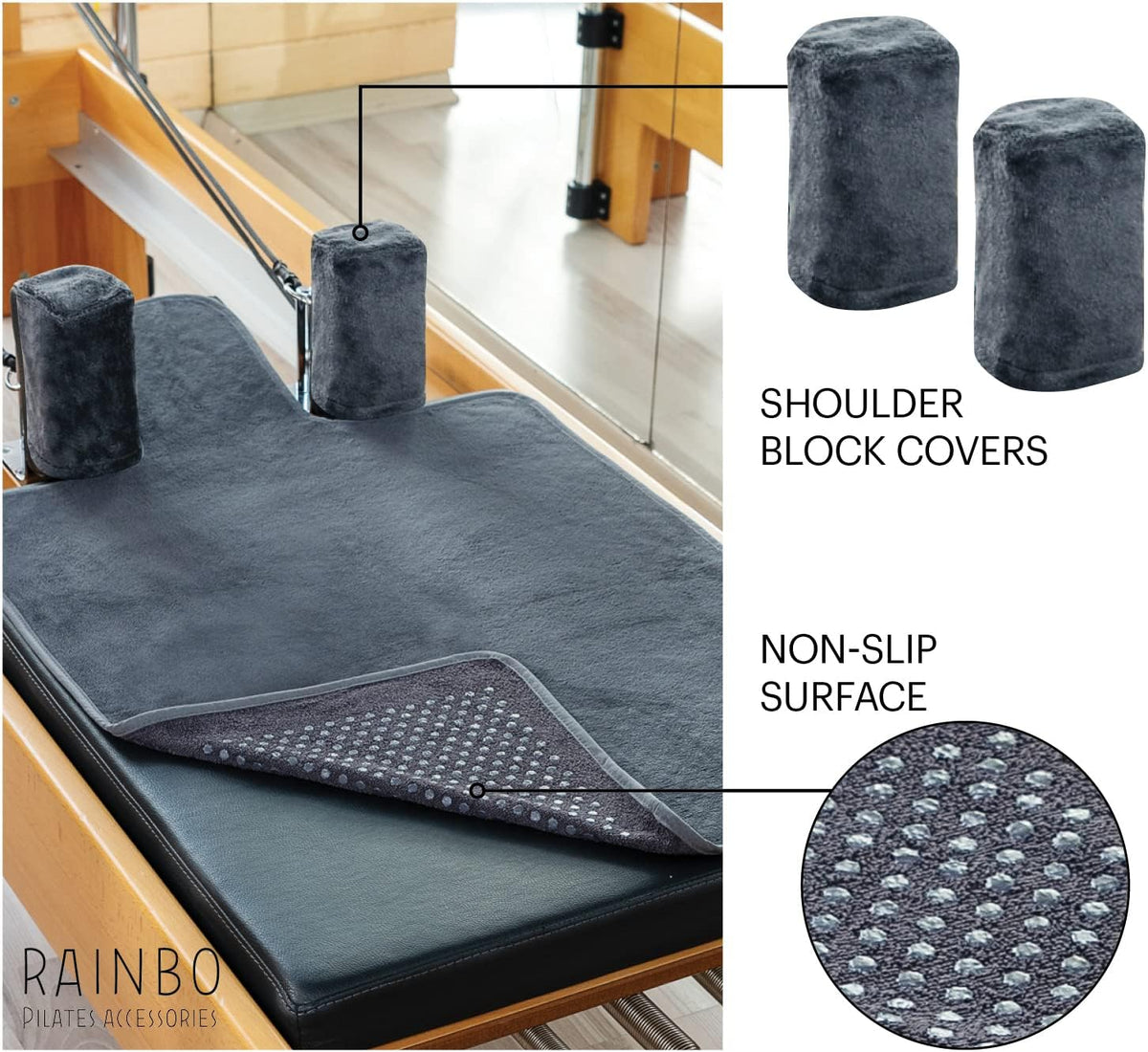 Pilates Reformer Non-Slip Mat Towel (Included 2 Pcs Shoulder Block Covers) (NAVY BLUE)