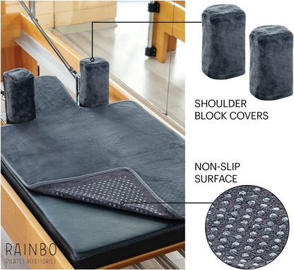 Pilates Reformer Non-Slip Mat Towel (Included 2 Pcs Shoulder Block Covers) (NAVY BLUE)