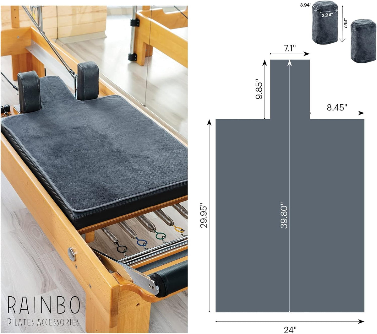 Pilates Reformer Non-Slip Mat Towel (Included 2 Pcs Shoulder Block Covers) (NAVY BLUE)