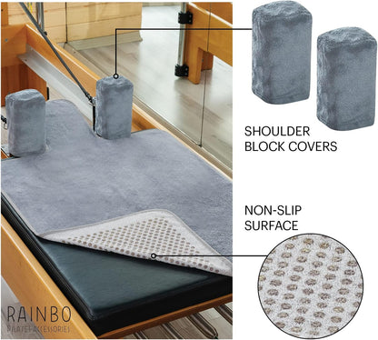 Pilates Reformer Non-Slip Mat Towel (Included 2 Pcs Shoulder Block Covers) (NAVY BLUE)