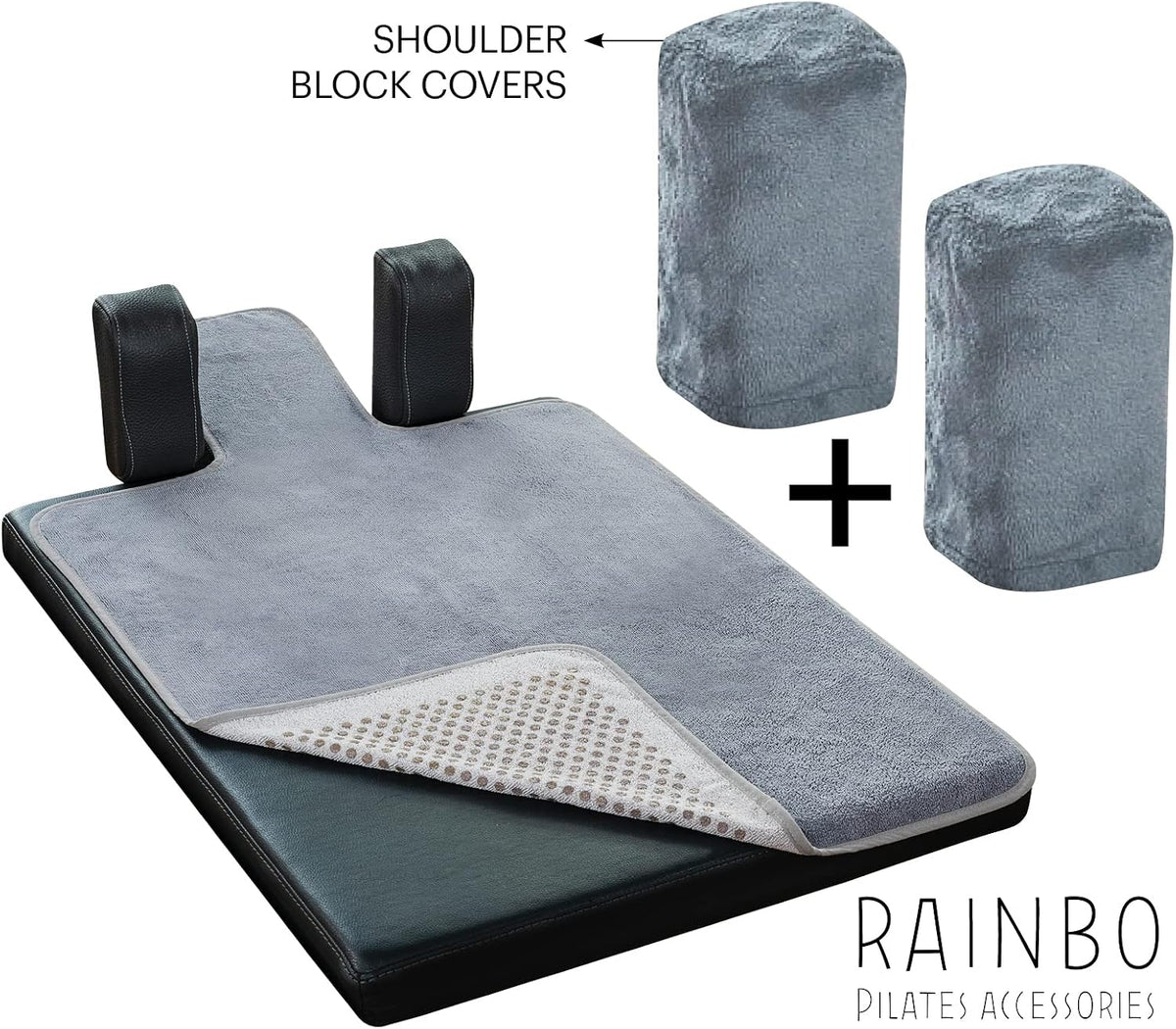 Pilates Reformer Non-Slip Mat Towel (Included 2 Pcs Shoulder Block Covers) (NAVY BLUE)