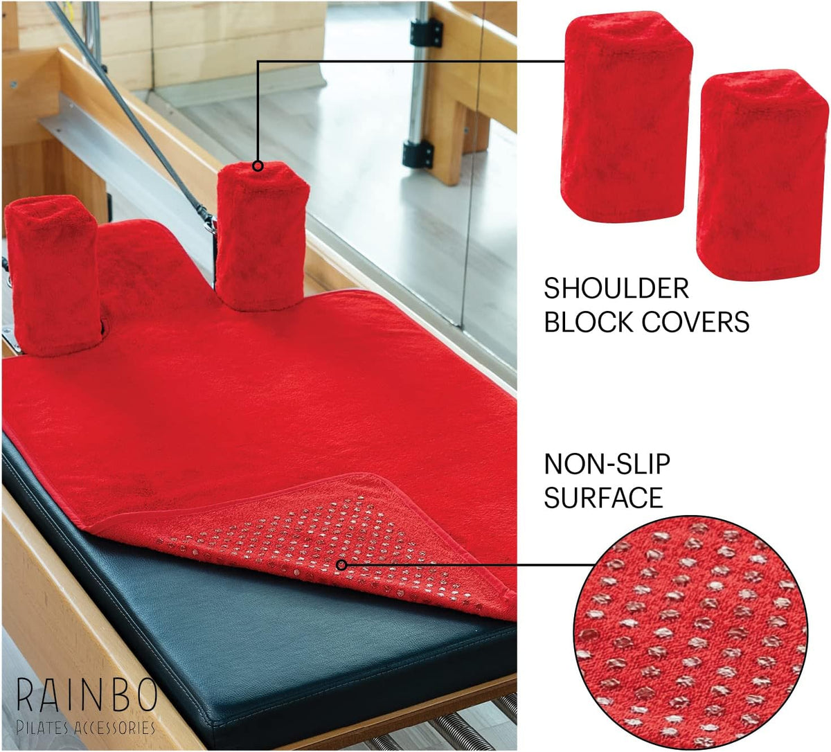 Pilates Reformer Non-Slip Mat Towel (Included 2 Pcs Shoulder Block Covers) (NAVY BLUE)