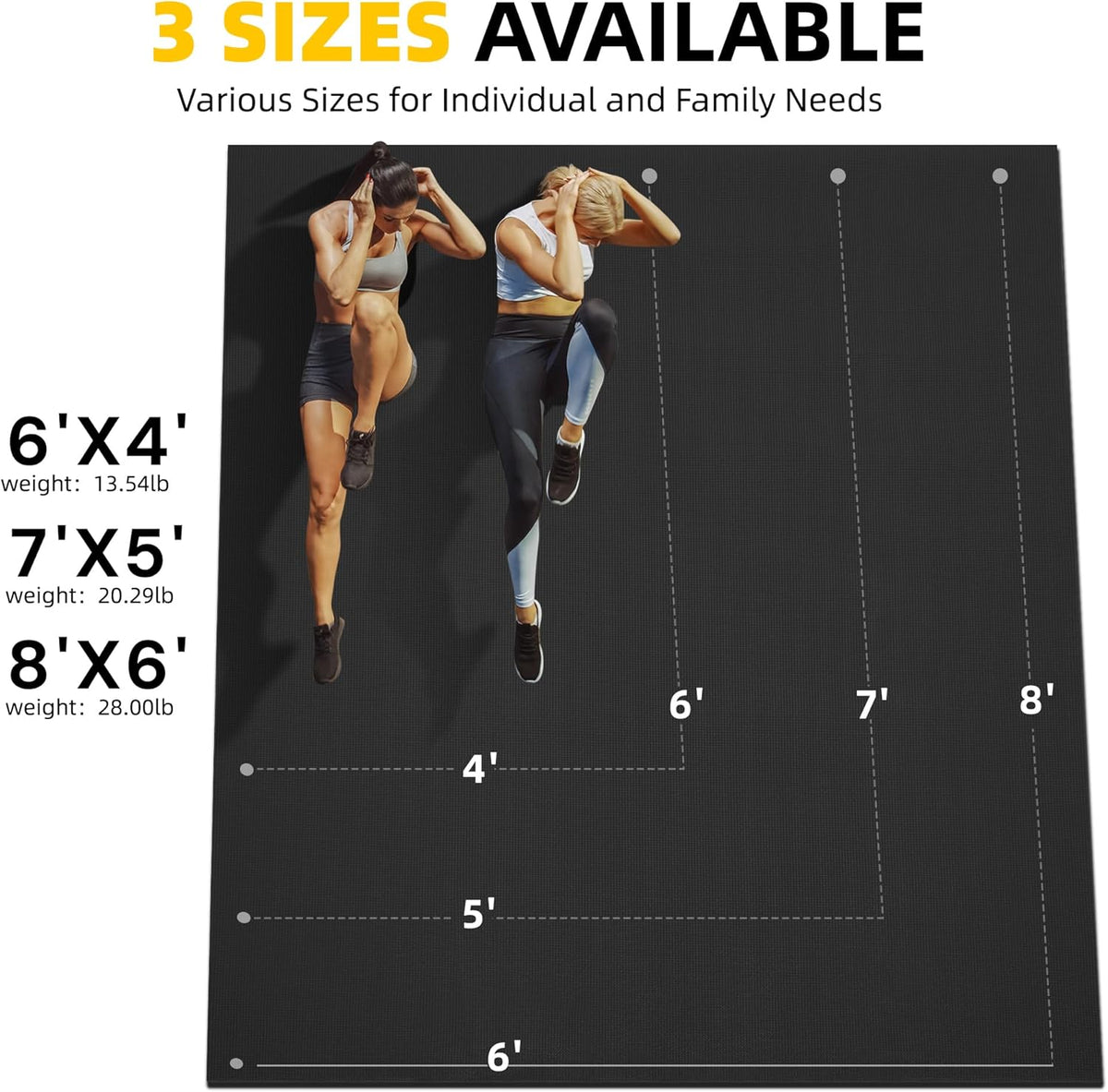 8'x6'/7'x5'/6'x4' Large Exercise Mat Workout Mat for Home Gym, 7mm