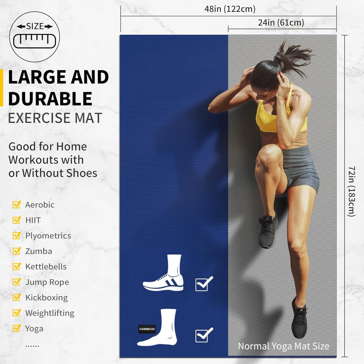 8'x6'/7'x5'/6'x4' Large Exercise Mat Workout Mat for Home Gym, 7mm