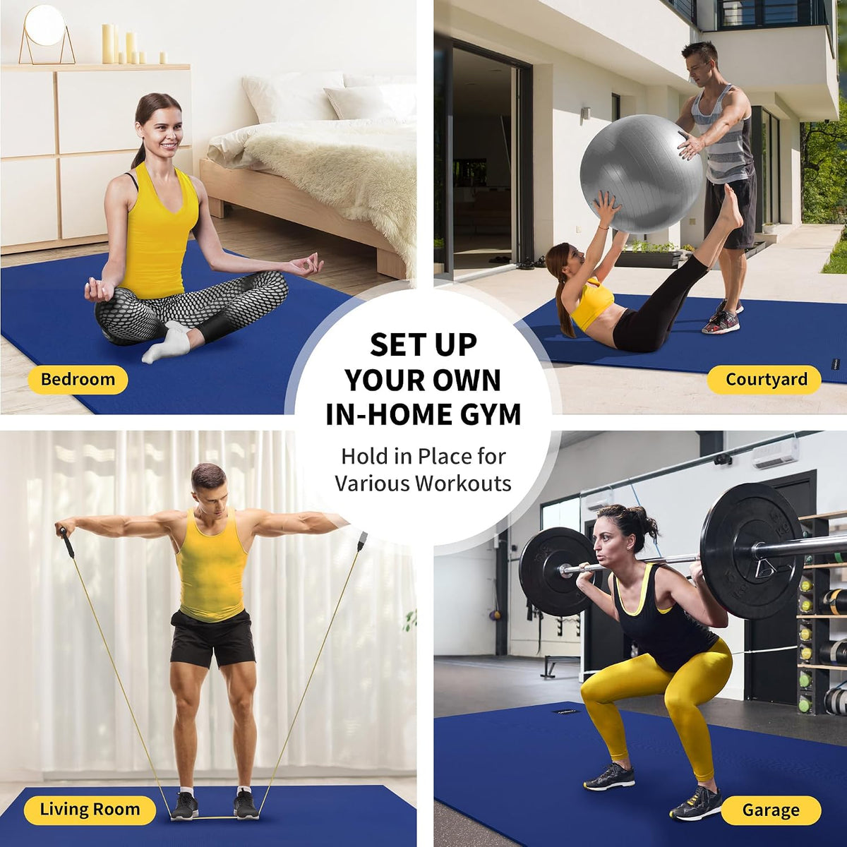 8'x6'/7'x5'/6'x4' Large Exercise Mat Workout Mat for Home Gym, 7mm