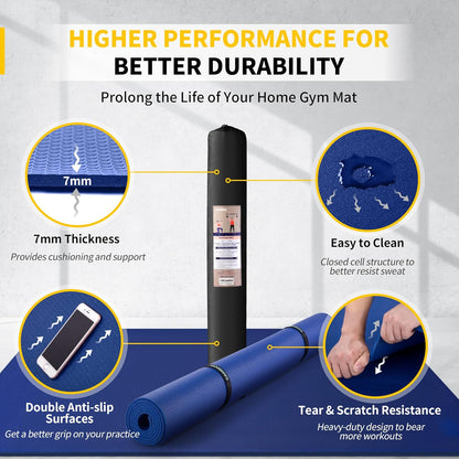8'x6'/7'x5'/6'x4' Large Exercise Mat Workout Mat for Home Gym, 7mm