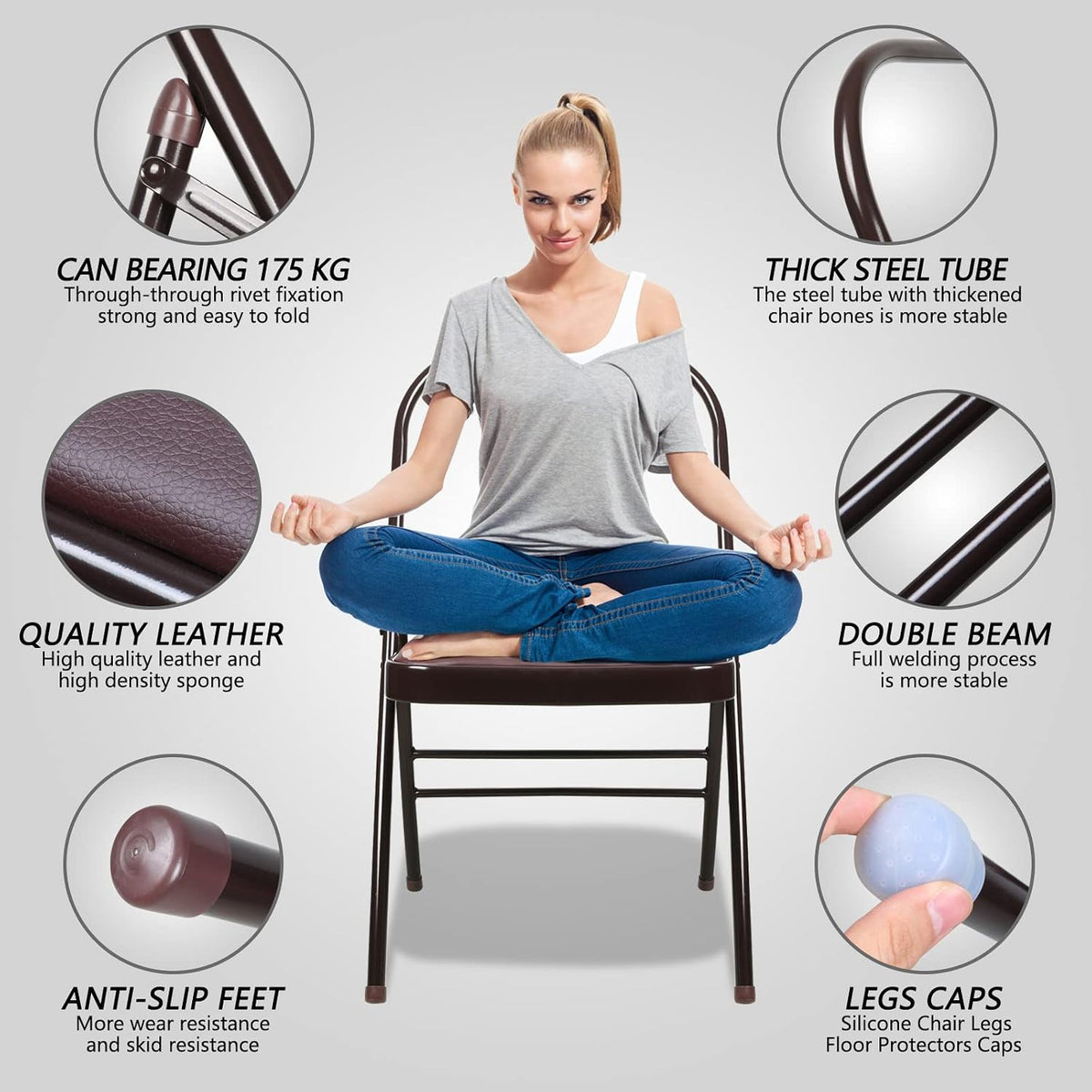 INNOLIFE Yoga Chair Set with Figure S Resistance Belt, Chair Leg Cap, Brown