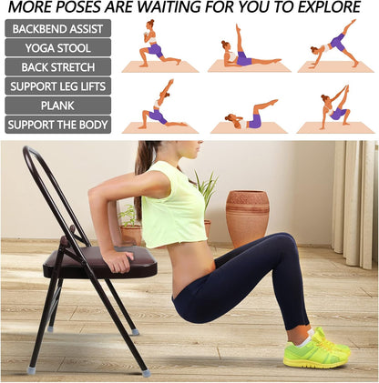 INNOLIFE Yoga Chair Set with Figure S Resistance Belt, Chair Leg Cap, Brown
