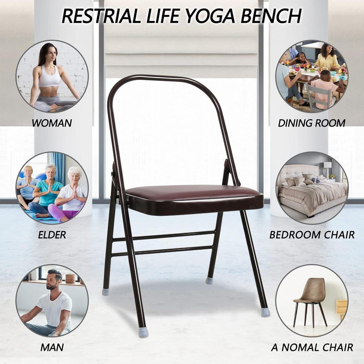 INNOLIFE Yoga Chair Set with Figure S Resistance Belt, Chair Leg Cap, Brown