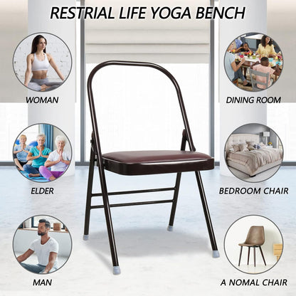 INNOLIFE Yoga Chair Set with Figure S Resistance Belt, Chair Leg Cap, Brown