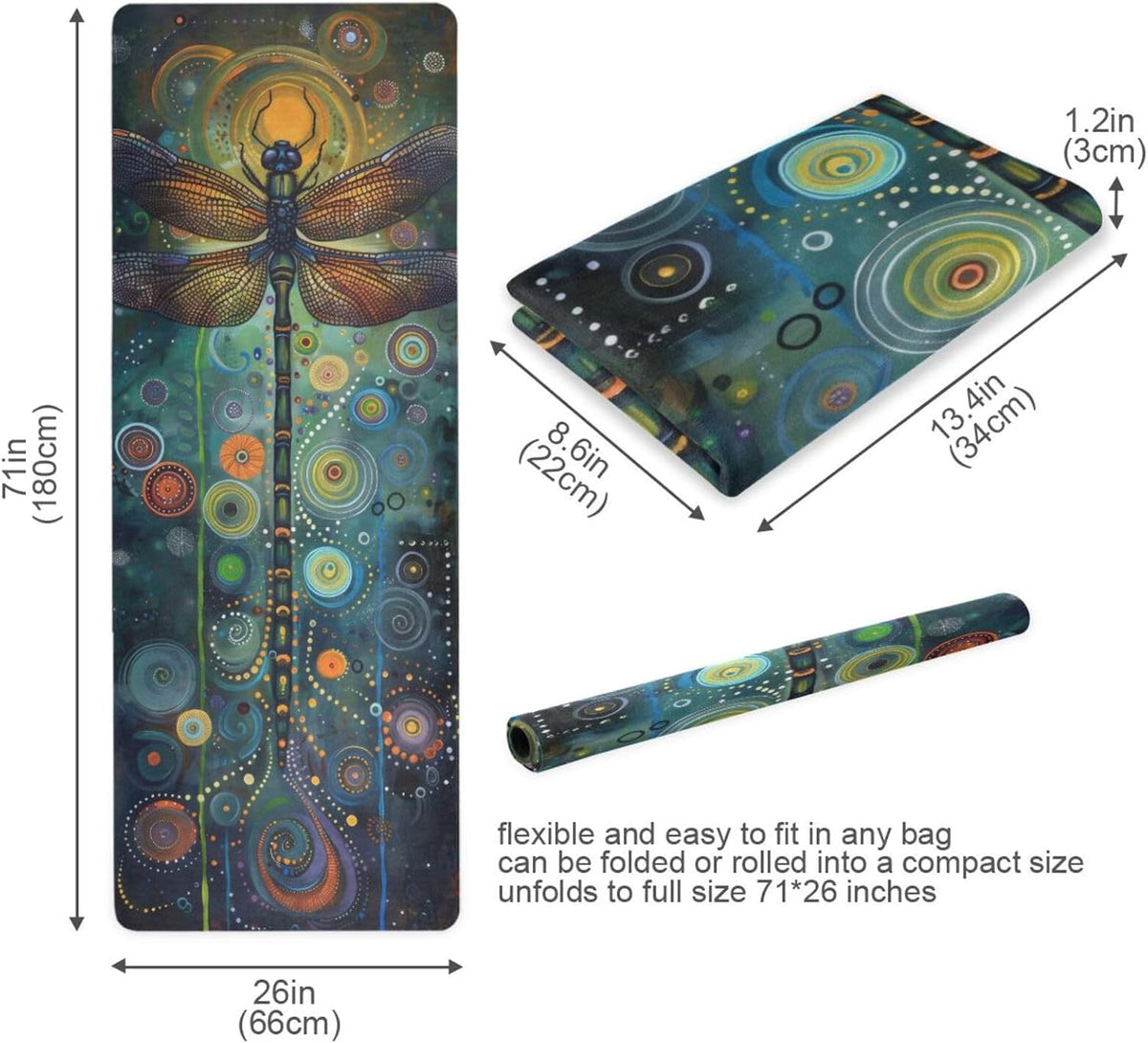 Dragonfly Painting Yoga Mat Non-Slip Fitness Mat for Pilates, Workout & Home Gym, 71x26 Inch Yoga Mats for Enhanced Yoga Practice