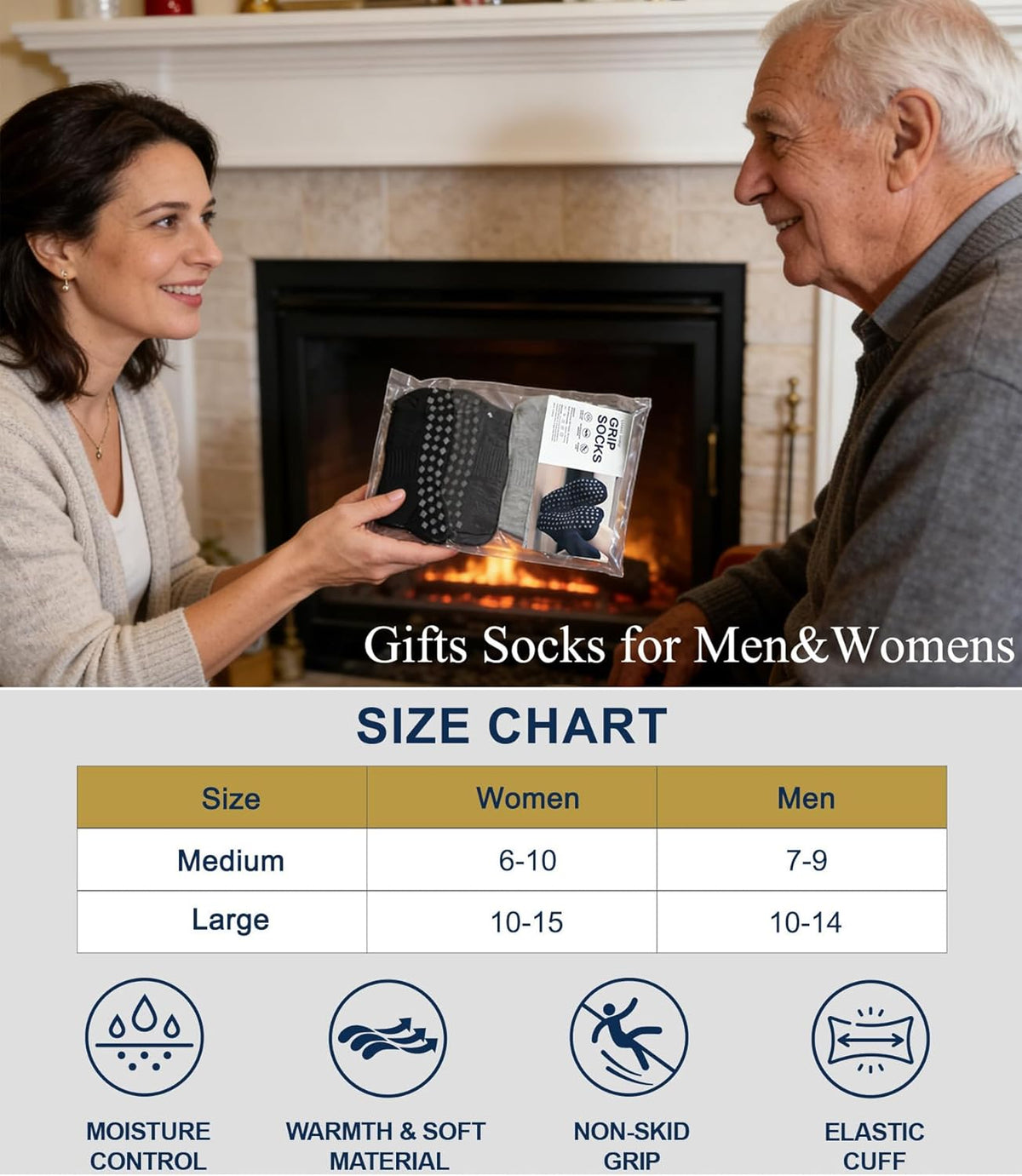 Non Slip Grip Socks for Men Women Crew Grippy Socks for Hospital Elderly