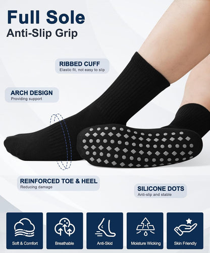 Non Slip Grip Socks for Men Women Crew Grippy Socks for Hospital Elderly