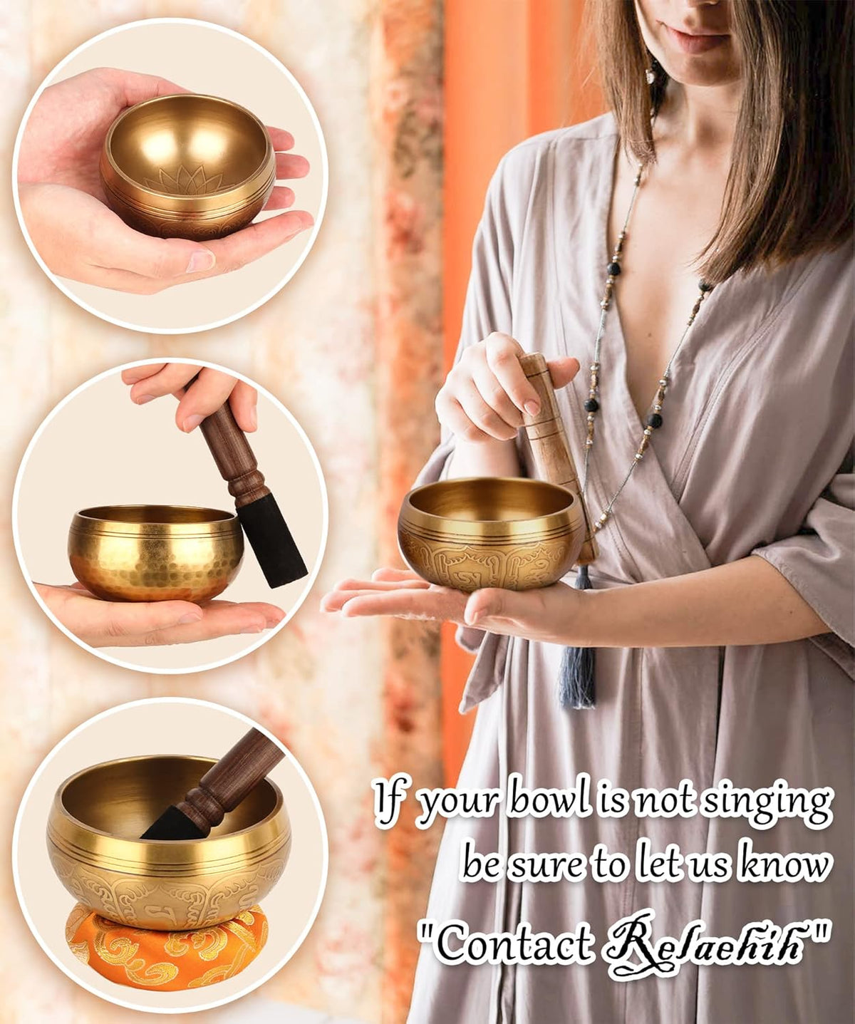 Relaehih Tibetan Singing Bowls, Meditation Chakra Sound Bowl Set