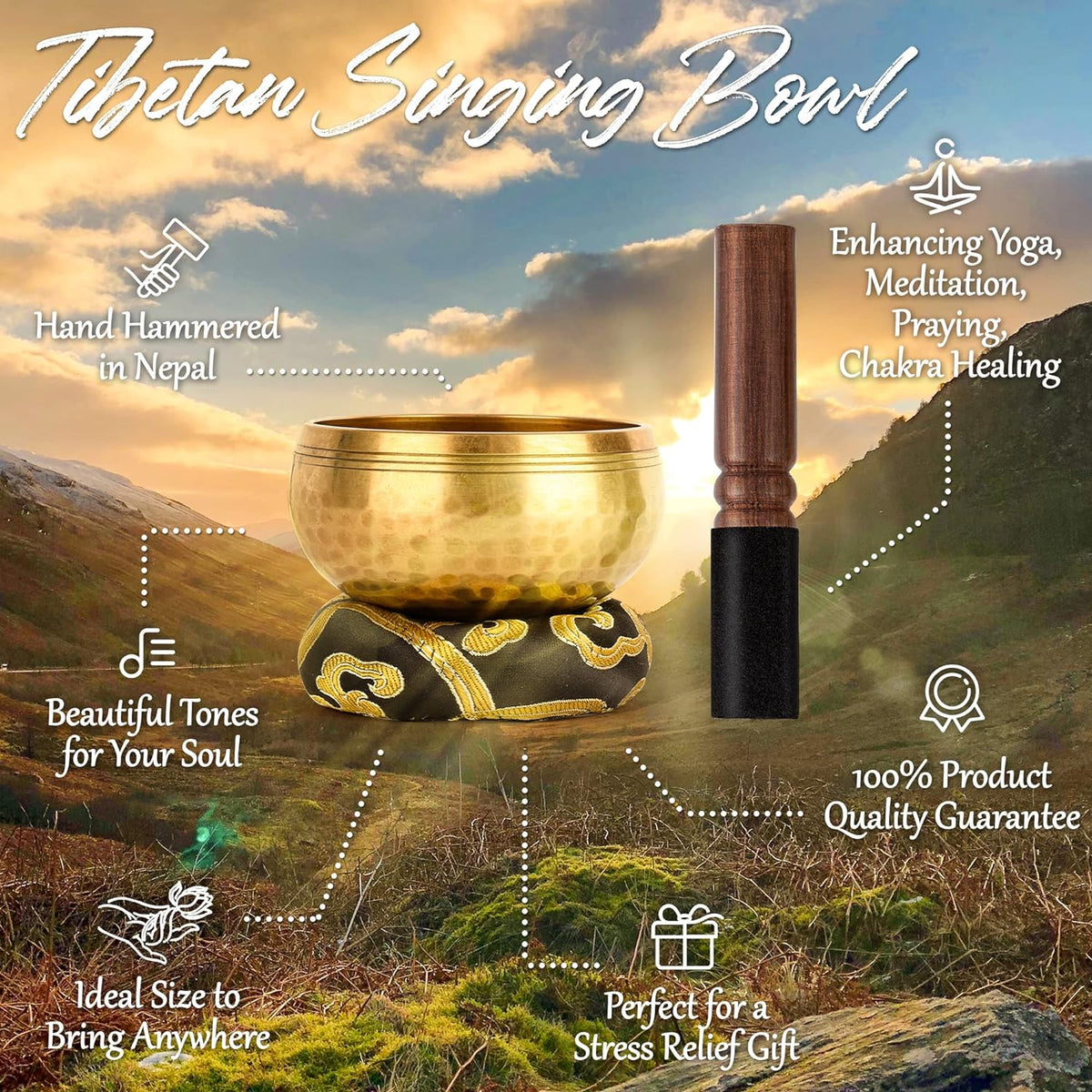 Relaehih Tibetan Singing Bowls, Meditation Chakra Sound Bowl Set