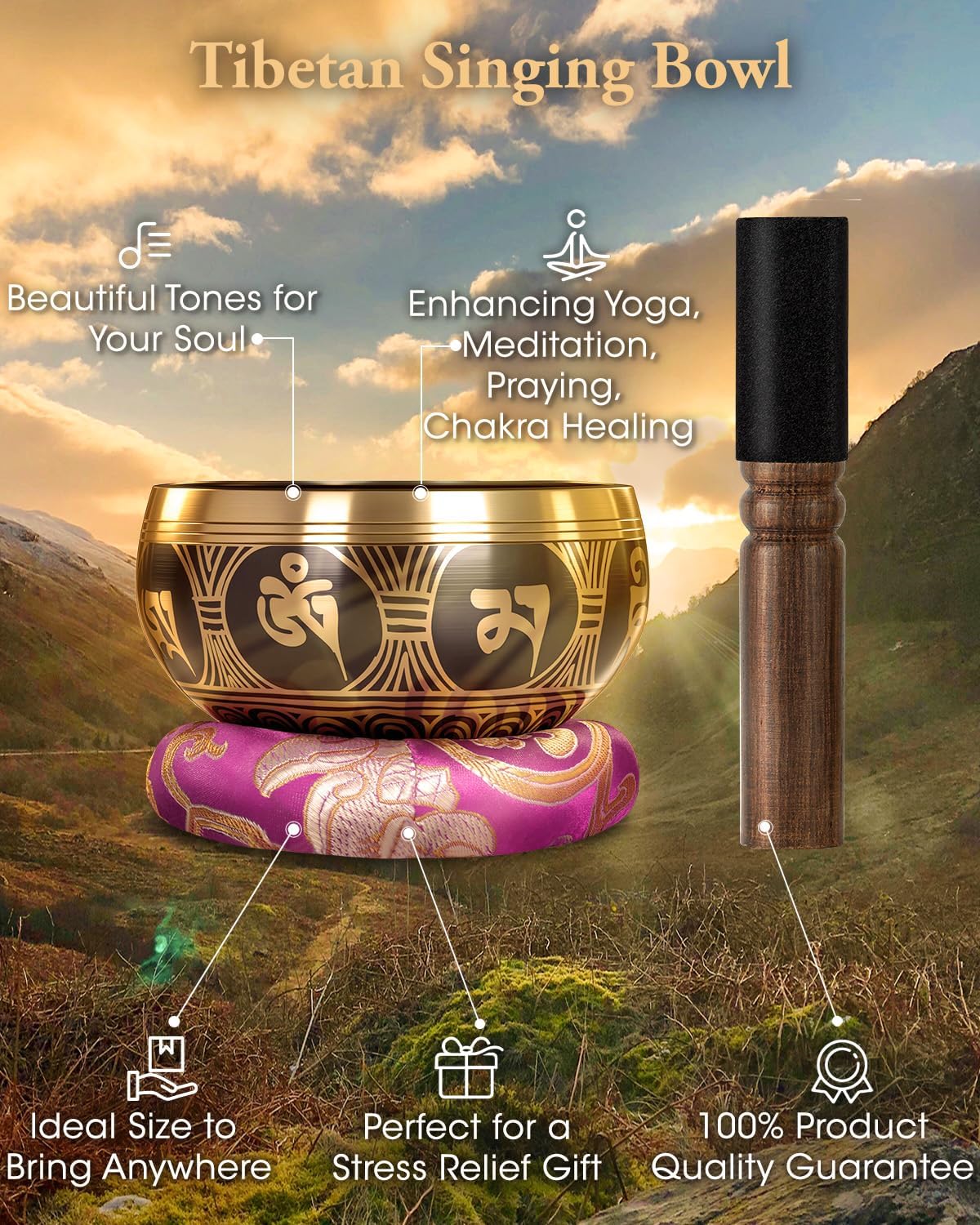 Relaehih Tibetan Singing Bowls, Meditation Chakra Sound Bowl Set
