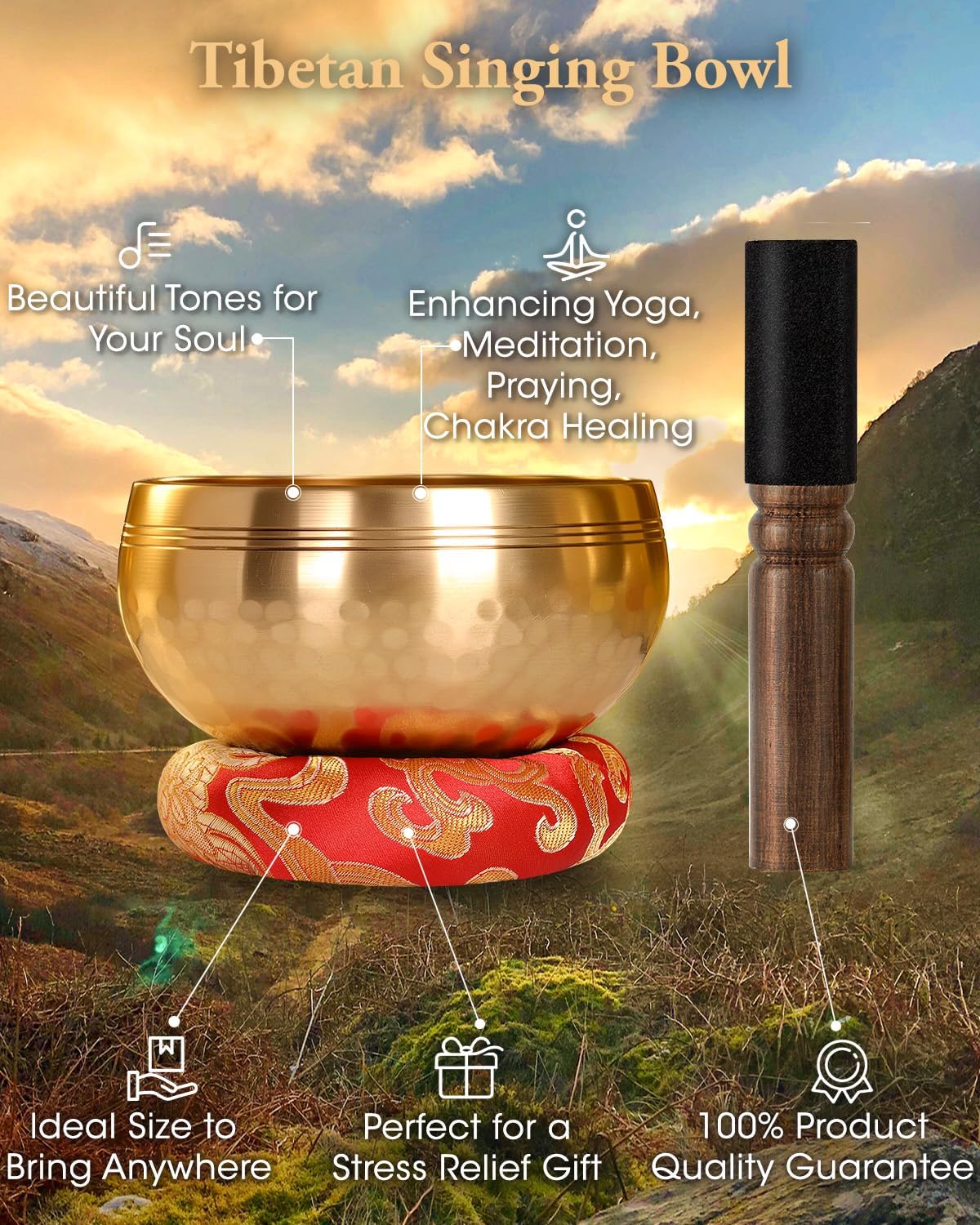Relaehih Tibetan Singing Bowls, Meditation Chakra Sound Bowl Set