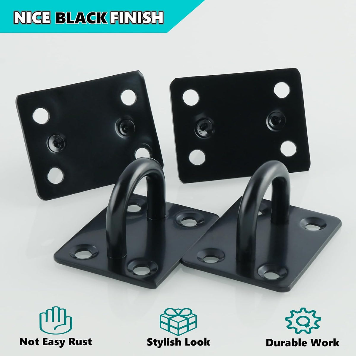Black Ceiling Hook Pad Eye Plate Top Hooks Hanging Hardware,4Pcs