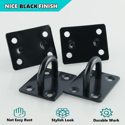 Black Ceiling Hook Pad Eye Plate Top Hooks Hanging Hardware,4Pcs