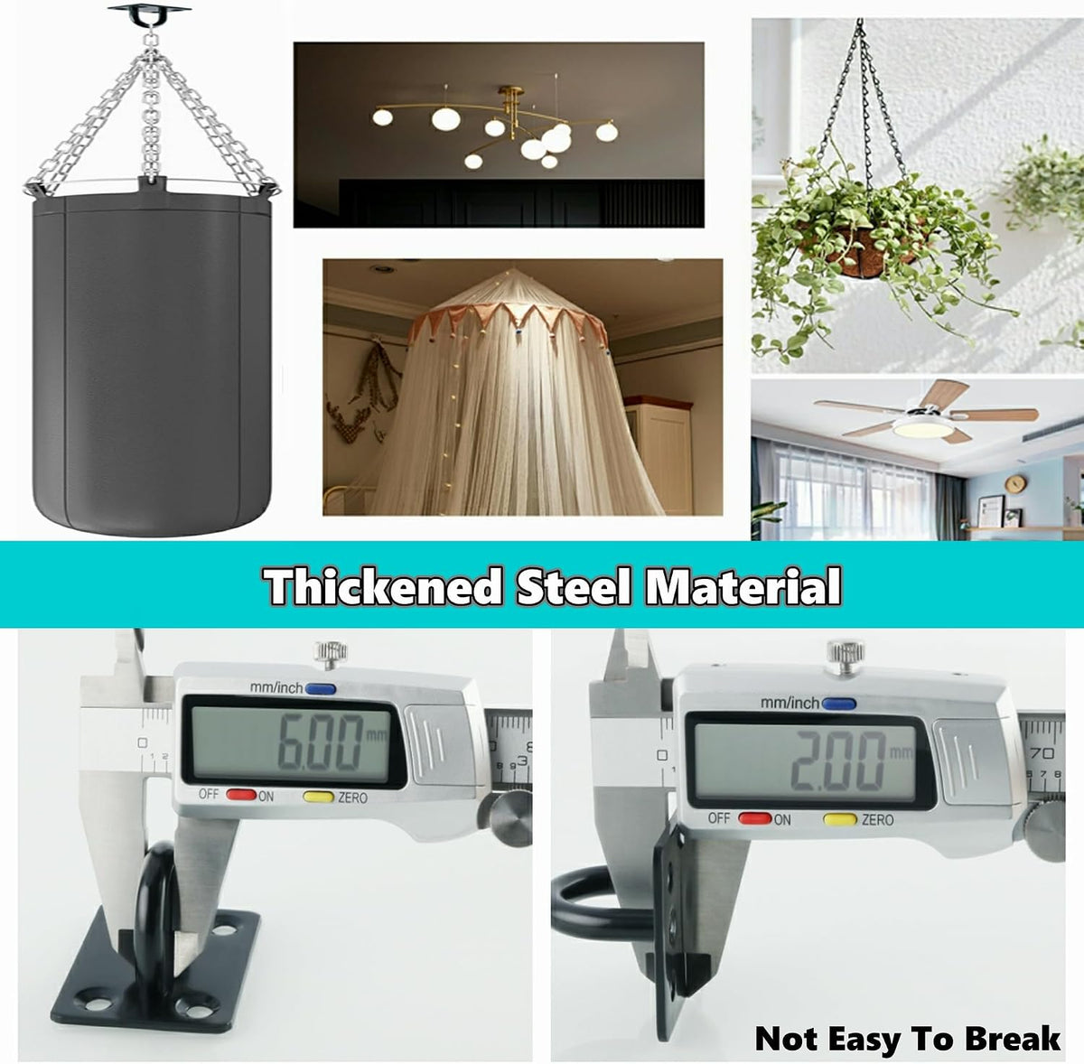 Black Ceiling Hook Pad Eye Plate Top Hooks Hanging Hardware,4Pcs