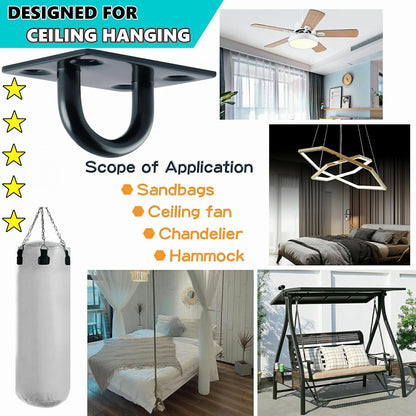 Black Ceiling Hook Pad Eye Plate Top Hooks Hanging Hardware,4Pcs