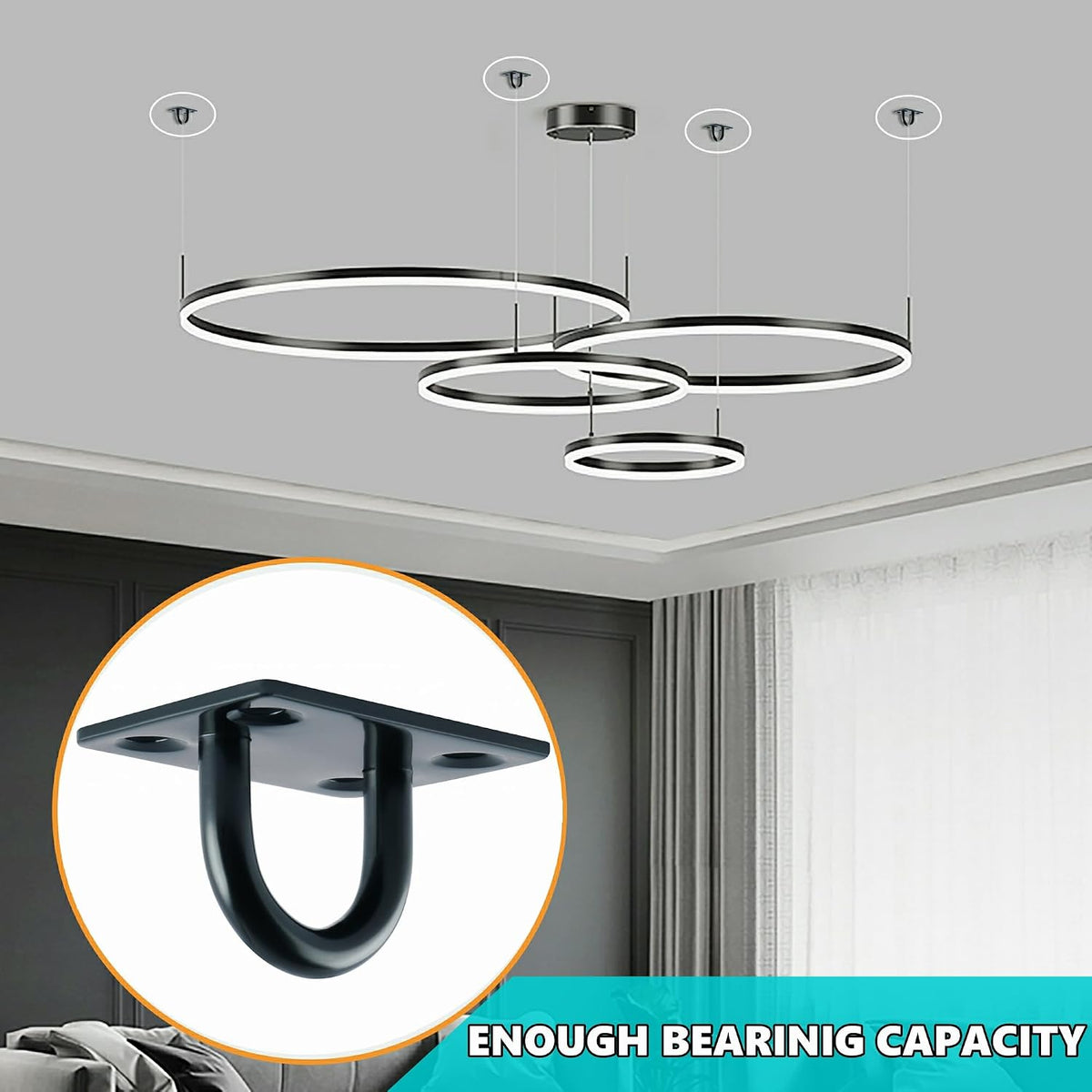 Black Ceiling Hook Pad Eye Plate Top Hooks Hanging Hardware,4Pcs
