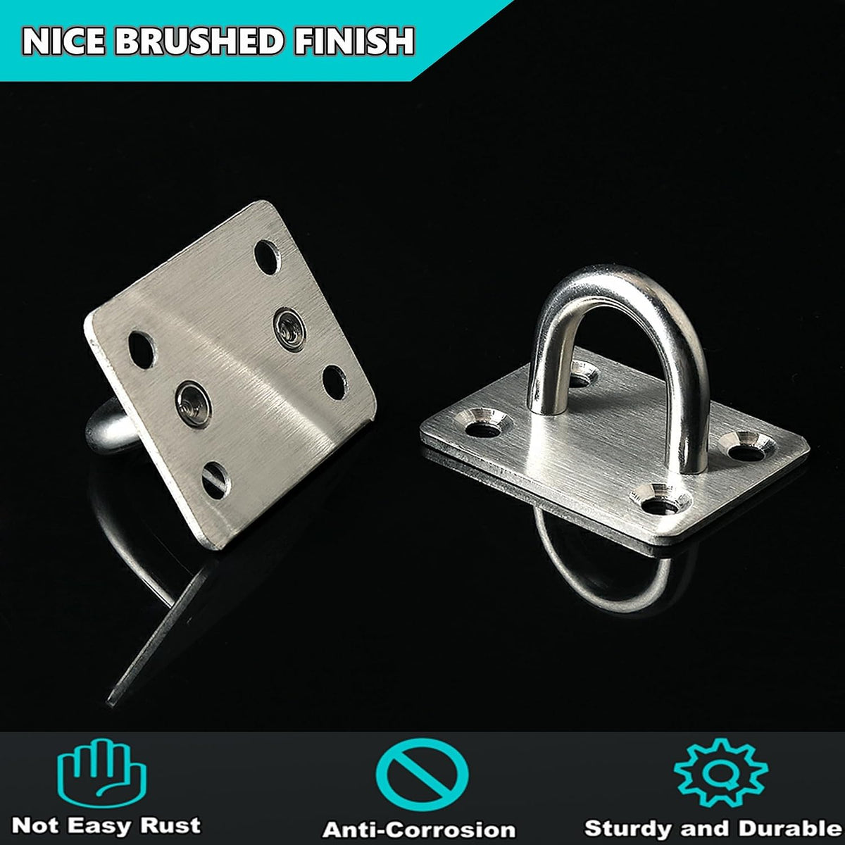 Black Ceiling Hook Pad Eye Plate Top Hooks Hanging Hardware,4Pcs