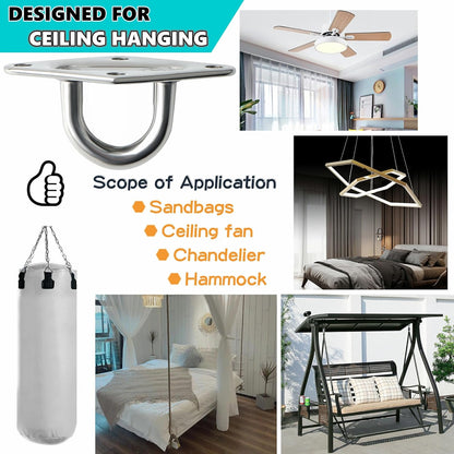 Black Ceiling Hook Pad Eye Plate Top Hooks Hanging Hardware,4Pcs
