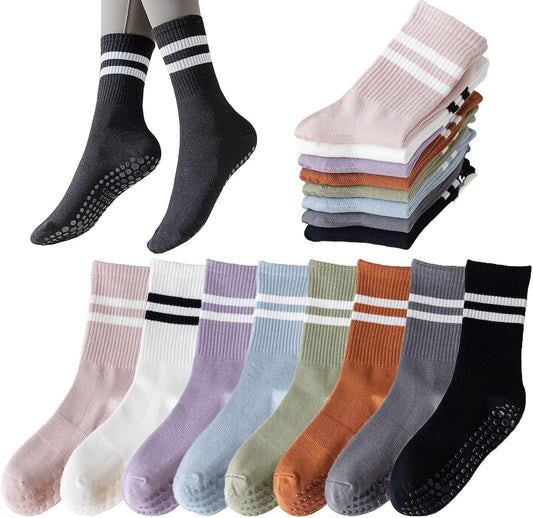 8 Pairs Long Yoga Socks with Grip for Women Anti Skid Gripper Socks No Slip Socks for Pilates, Barre, Dance,Yoga