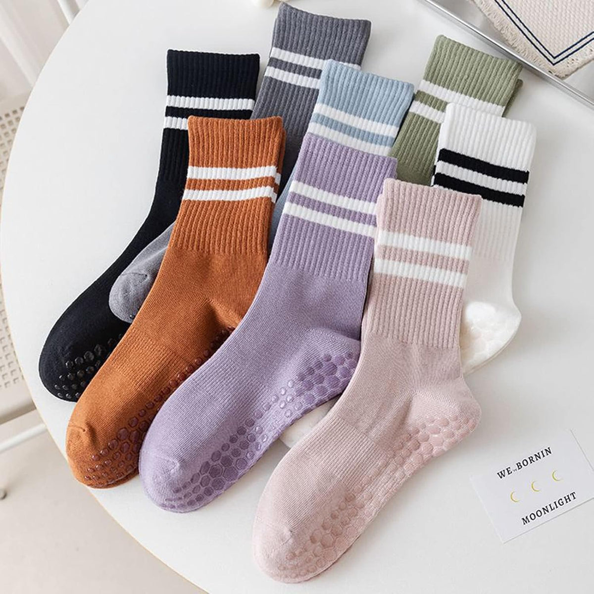 8 Pairs Long Yoga Socks with Grip for Women Anti Skid Gripper Socks No Slip Socks for Pilates, Barre, Dance,Yoga