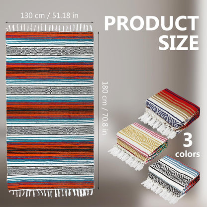3 Pcs Mexican Blanket Bulk, 45 x 70 Inch Yoga Blanket Large Cotton Outdoor Camping Blankets with Fringed for Outdoor Beach Picnic Home Decor