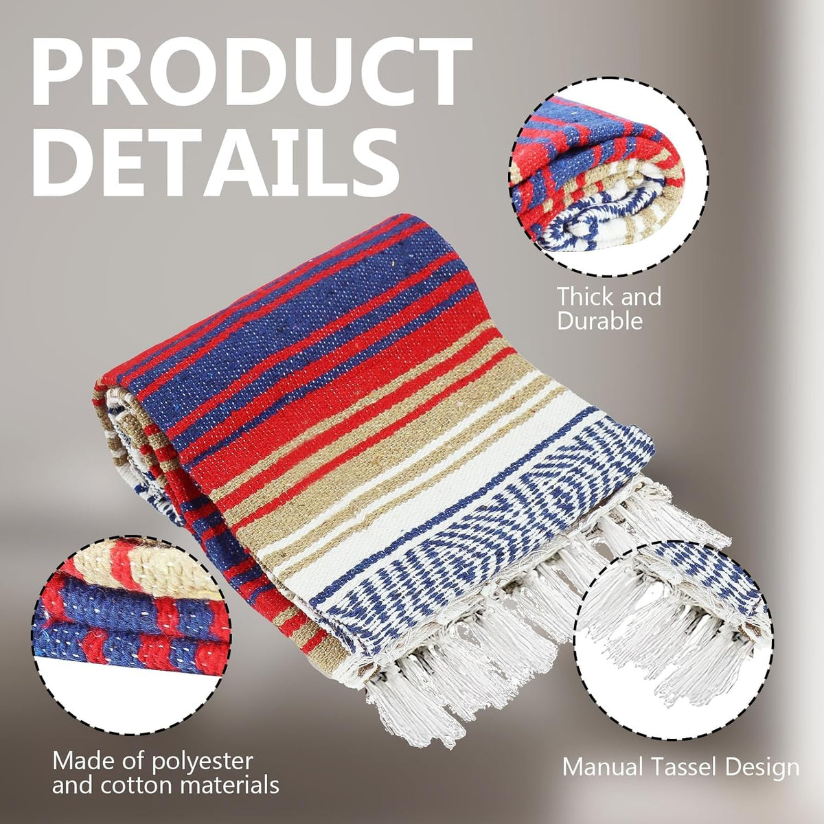 3 Pcs Mexican Blanket Bulk, 45 x 70 Inch Yoga Blanket Large Cotton Outdoor Camping Blankets with Fringed for Outdoor Beach Picnic Home Decor