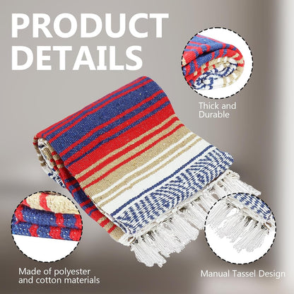 3 Pcs Mexican Blanket Bulk, 45 x 70 Inch Yoga Blanket Large Cotton Outdoor Camping Blankets with Fringed for Outdoor Beach Picnic Home Decor