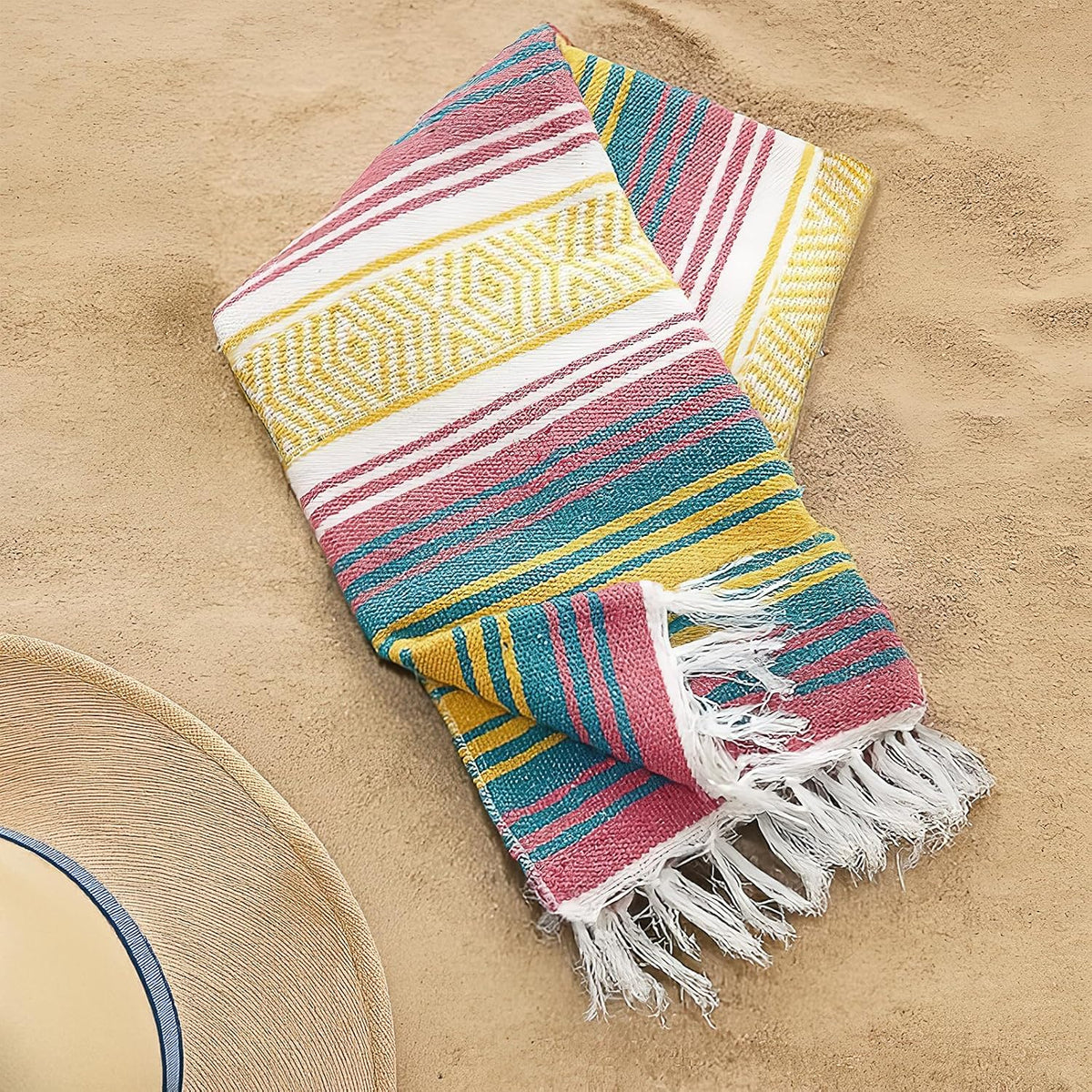 3 Pcs Mexican Blanket Bulk, 45 x 70 Inch Yoga Blanket Large Cotton Outdoor Camping Blankets with Fringed for Outdoor Beach Picnic Home Decor