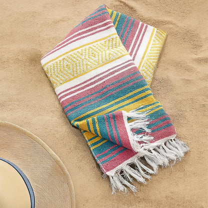 3 Pcs Mexican Blanket Bulk, 45 x 70 Inch Yoga Blanket Large Cotton Outdoor Camping Blankets with Fringed for Outdoor Beach Picnic Home Decor
