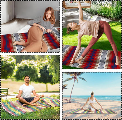 3 Pcs Mexican Blanket Bulk, 45 x 70 Inch Yoga Blanket Large Cotton Outdoor Camping Blankets with Fringed for Outdoor Beach Picnic Home Decor