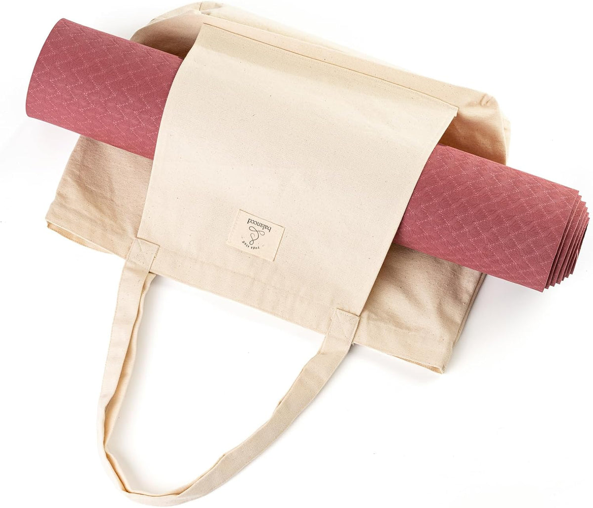Yoga Mat Tote Bag, Cotton Canvas, Beige