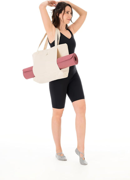 Yoga Mat Tote Bag, Cotton Canvas, Beige