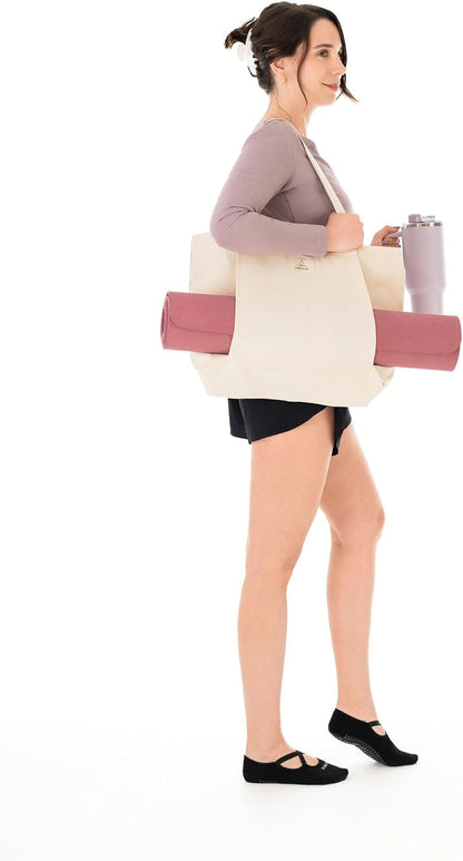 Yoga Mat Tote Bag, Cotton Canvas, Beige
