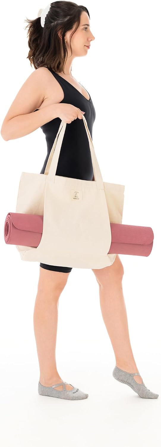 Yoga Mat Tote Bag, Cotton Canvas, Beige