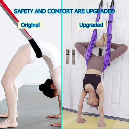Yoga Stretching Strap, Adjustable Height Leg Stretcher Waist Back Stretch Band Aerial Yoga, Anti-gravity Inversion Exercises Door Flexibility Tensile Trainer for Rehab Pilates Dance Splits (Black)
