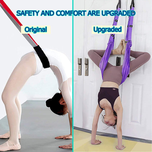 Yoga Stretching Strap, Adjustable Height Leg Stretcher Waist Back Stretch Band Aerial Yoga, Anti-gravity Inversion Exercises Door Flexibility Tensile Trainer for Rehab Pilates Dance Splits (Black)