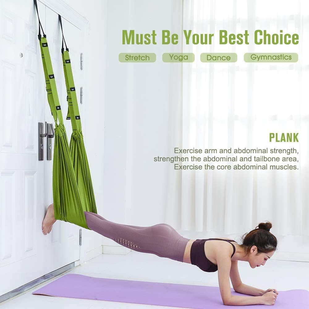 Yoga Stretching Strap, Adjustable Height Leg Stretcher Waist Back Stretch Band Aerial Yoga, Anti-gravity Inversion Exercises Door Flexibility Tensile Trainer for Rehab Pilates Dance Splits (Black)
