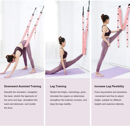 Yoga Stretching Strap, Adjustable Height Leg Stretcher Waist Back Stretch Band Aerial Yoga, Anti-gravity Inversion Exercises Door Flexibility Tensile Trainer for Rehab Pilates Dance Splits (Black)