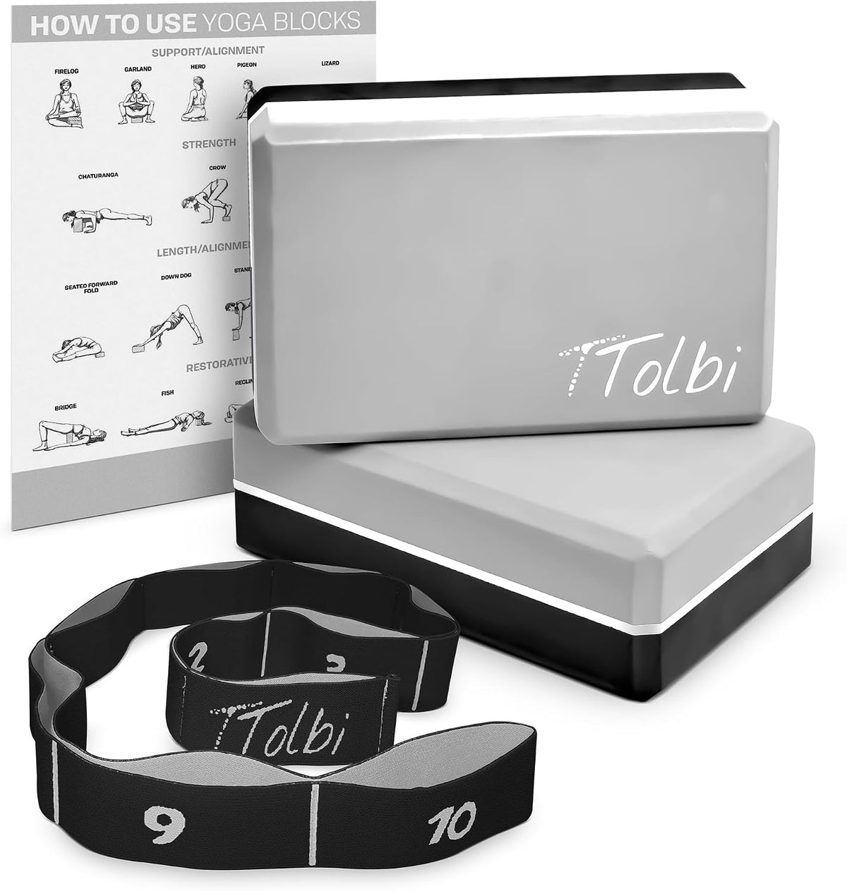 Yoga Blocks 2 Pack with Strap and Guide – Soft Non-Slip EVA Foam Blocks