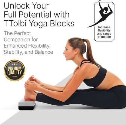 Yoga Blocks 2 Pack with Strap and Guide – Soft Non-Slip EVA Foam Blocks