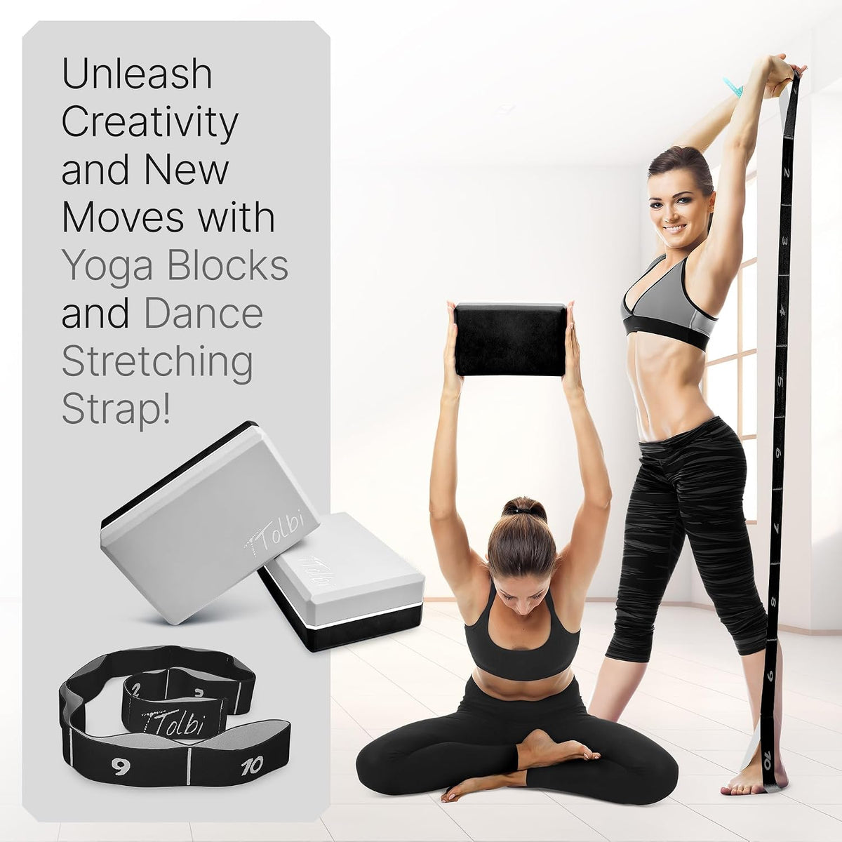 Yoga Blocks 2 Pack with Strap and Guide – Soft Non-Slip EVA Foam Blocks